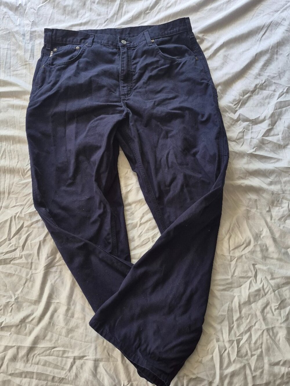 Carhartt Navy Blue Canvas Work Pants Men's 5-Pocket Rugged